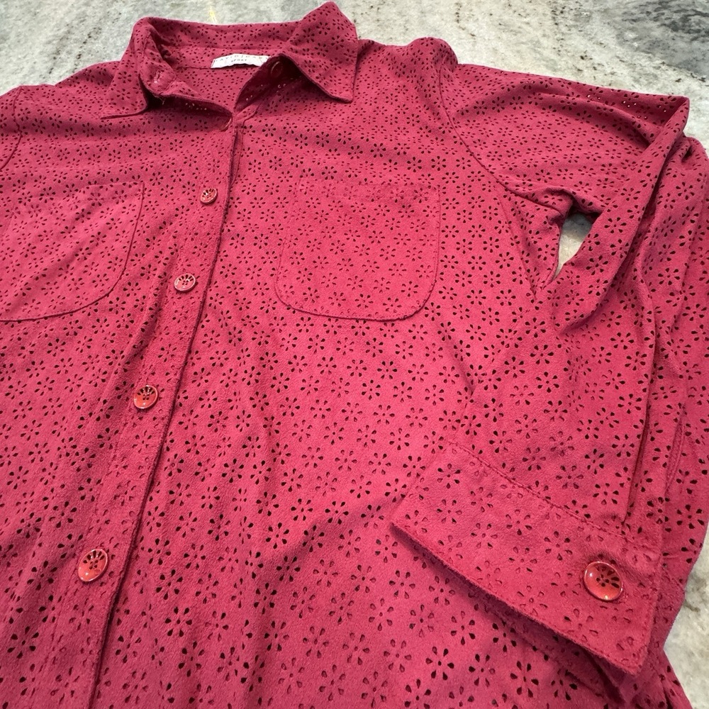 Vintage David Dart Sport Sz L Faux Suede Pink Eyelet Button Down Shirt Western